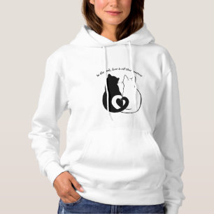 Sweat à capuche citation amour couple noir et blan