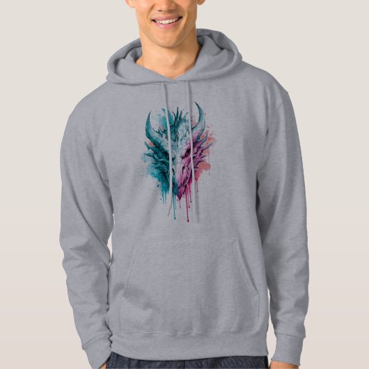 Sweat à capuche Cyan et Rose Dragon Splatter (Devant)