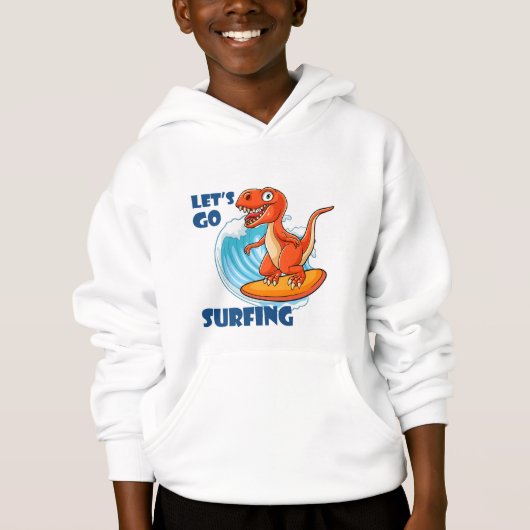 Sweat à capuche de dinosaure de surf blanc pour je (Devant)