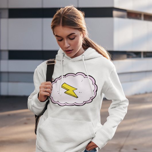 Sweat à capuche éclair jaune sur nuage rose