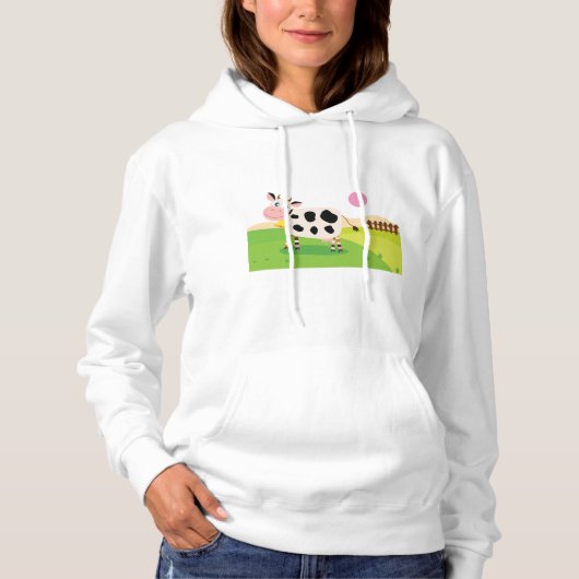 Sweat À Capuche Femme Vache Dans Un Champ (Devant)