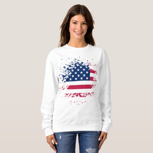 Sweat Femme Blanc Basic USA Flag (Devant entier)