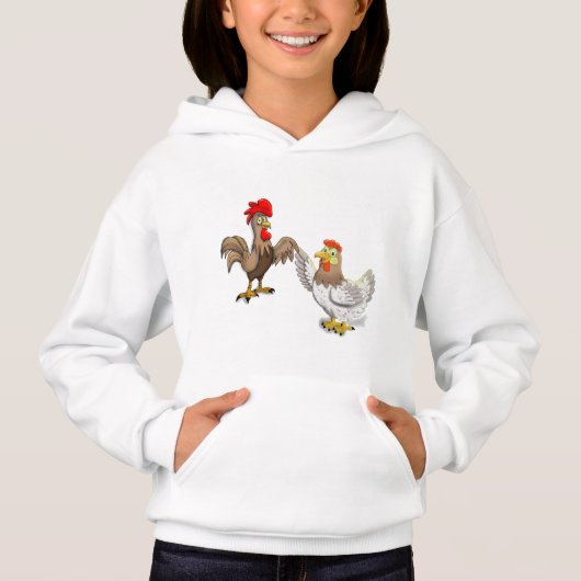 Sweat - shirt à capuche avec une poule et un coq (Devant)