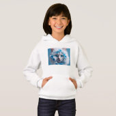 Sweat - shirt à capuche blanc avec belle chatte bl (Devant entier)