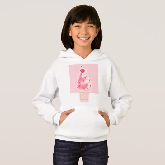 Sweat - shirt à capuche de crème glacée rose esthé (Devant entier)