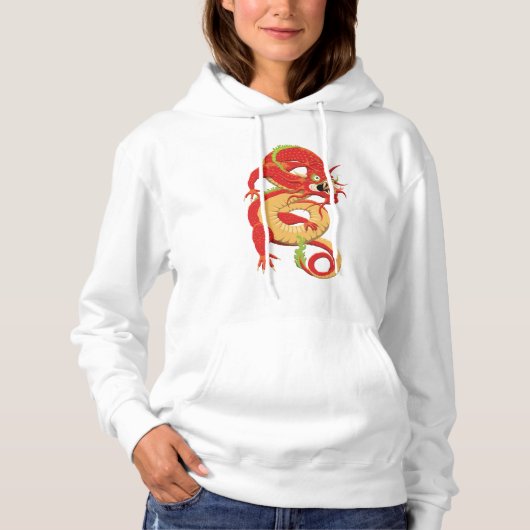 Sweat - shirt à capuche de dragon chinois rouge (Devant)