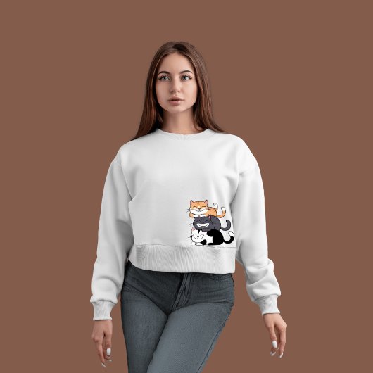 Sweat - shirt à capuche de la pile de chats - "Cha
