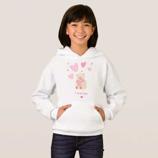 sweat - shirt à capuche de pullover fille rose (Devant entier)