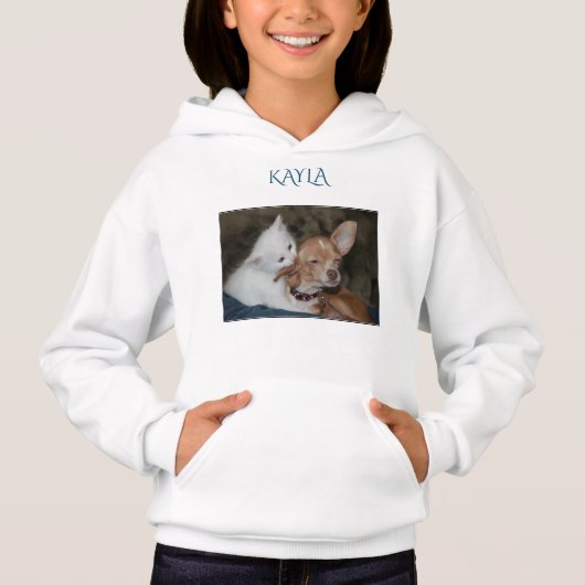 sweat - shirt à capuche kitten/chien avec nom pers (Devant)