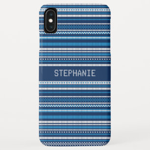 Sweater Blauw Wit Streep Kerstmis Gepersonaliseerd iPhone XS Max Hoesje