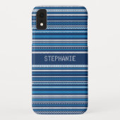 Sweater Blauw Wit Streep Kerstmis Gepersonaliseerd Case-Mate iPhone Case (Achterkant)