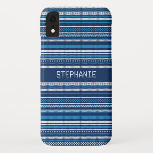 Sweater Blauw Wit Streep Kerstmis Gepersonaliseerd iPhone XR Hoesje
