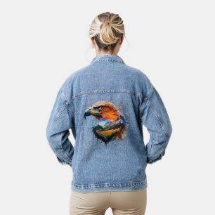 Sweater met waterverf eagle afbeelding denim jacket