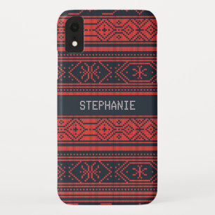 Sweater Rood Zwart Patroon Kerstmis Gepersonalisee iPhone XR Hoesje