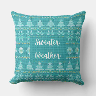 Sweater Weather Aqua Green & Gold Sierkussen