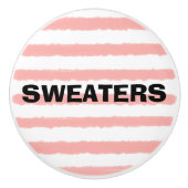 Sweaters Roze Witte Waterverf Stripes Keramische Knop (Voorkant)