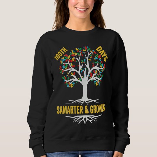 Sweatshirt 100 days smarter & growing puzzle tree 100th Day O (Devant)