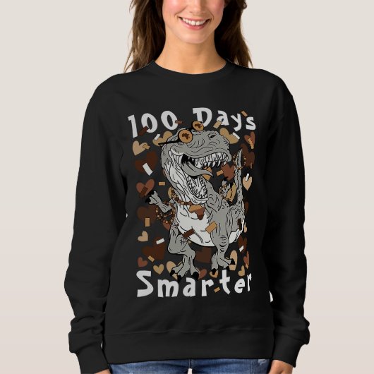 Sweatshirt 100 Days Smarter Melanin Dinosaur School Black Mel (Devant)