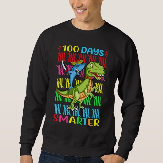 Sweatshirt 100 Days Smarter Of School Shark Dinosaur For kids (Devant)