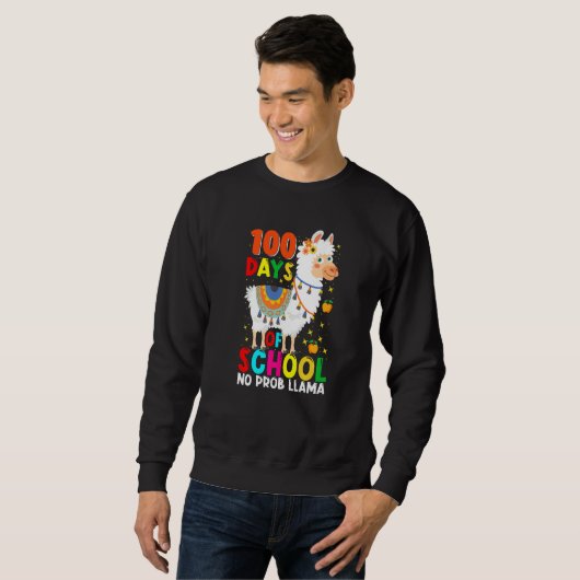 Sweatshirt 100 Jours D'école Pas De Prob-llama Llama Enseigna (Devant entier)