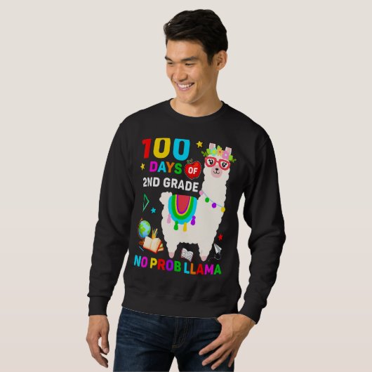 Sweatshirt 100th Day Of School No Prob Llama 100 Days Of 2nd (Devant entier)