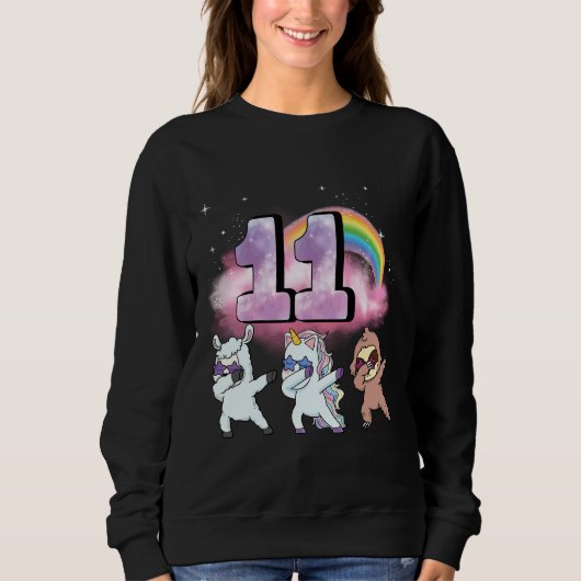 Sweatshirt 11e anniversaire Dabbing Unicorn Sloth Sheep (Devant)