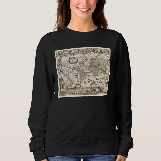 SWEATSHIRT 17TH CENTURY ANTIQUE WORLD MAP HISTORY GEOGRAPHY E (Devant)