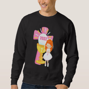 Sweatshirt 2022 Première Communion Girls Gown Cross Kids Rosa