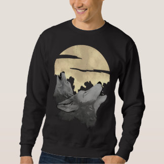 Sweatshirt 2 wolves howl the moon at night