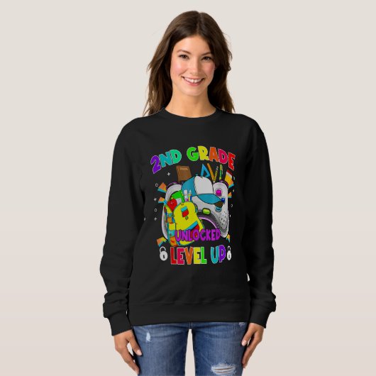 Sweatshirt 2nd Grade Unlocked Level Up Video Game First Day O (Devant entier)