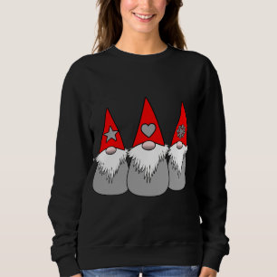Sweatshirt 3 Gnomes nordiques Noël Hiver Rouge Gris Casquette
