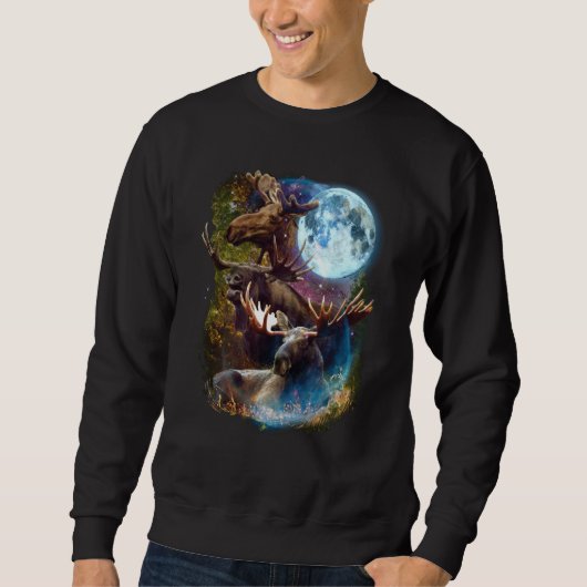 Sweatshirt 3 Moon Moose Deer Elk Animal Graphic (Devant)