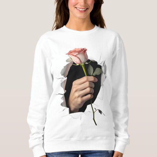 Sweatshirt 3D Hyper-Realistic Hand Offering a Rose  (Devant)