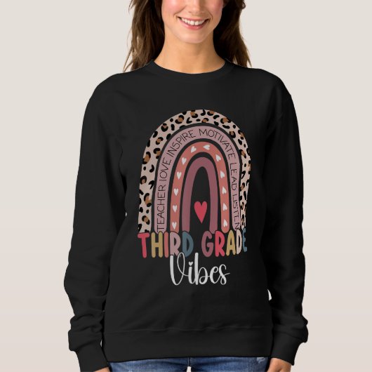 Sweatshirt 3rd Grade Vibes Rainbow Leopard Third Grade Teache (Devant)