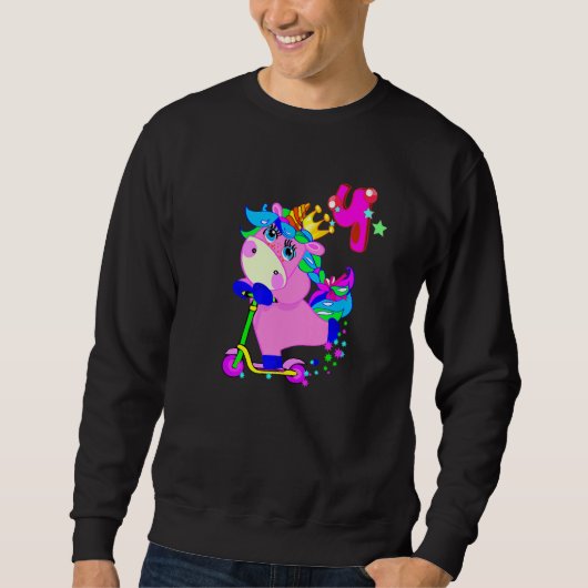 Sweatshirt 4 Ans 4Anniversaire Unicorn équitation Scooter C (Devant)