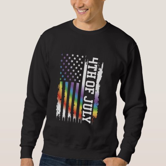 Sweatshirt 4 juillet États-Unis détendu arc-en-ciel avec US (Devant)