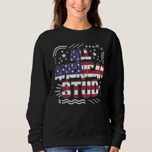 Sweatshirt 4 juillet Tous Américains Stud États-Unis Drapeau  (Devant)