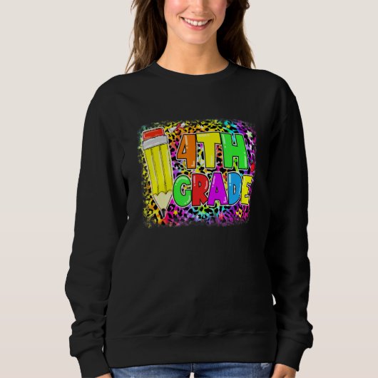 Sweatshirt 4E Année Retour À L'École Leopard Pencil Enseignan (Devant)