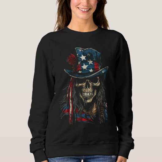 Sweatshirt 4th July Y'allternative USA Flag Western Skull Men (Devant)