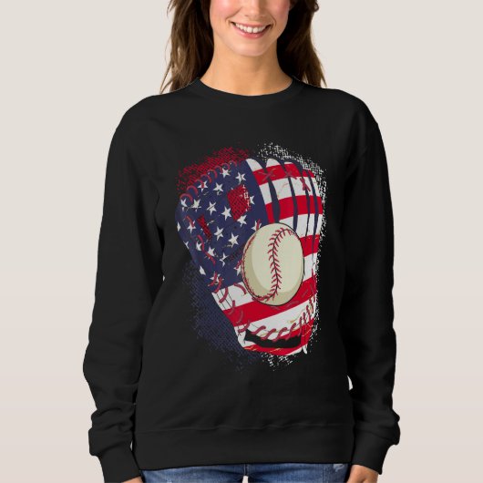 Sweatshirt 4th Of July Catcher Baseball Player US Flag Sport  (Devant)
