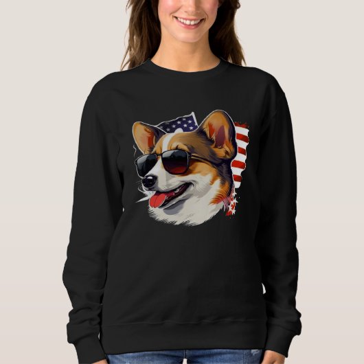 Sweatshirt 4th Of July Corgi American Flag Dog (Devant)