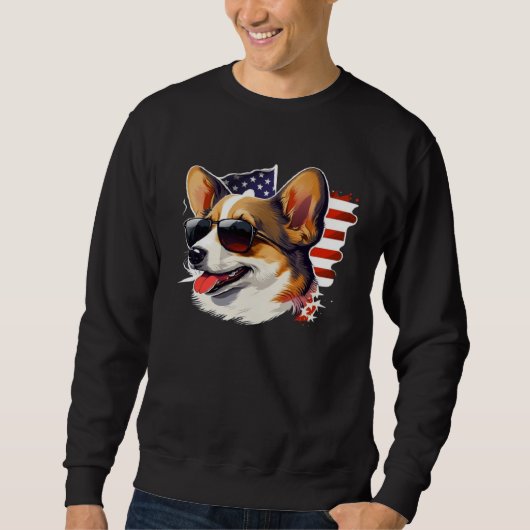 Sweatshirt 4th Of July Corgi American Flag Dog (Devant)