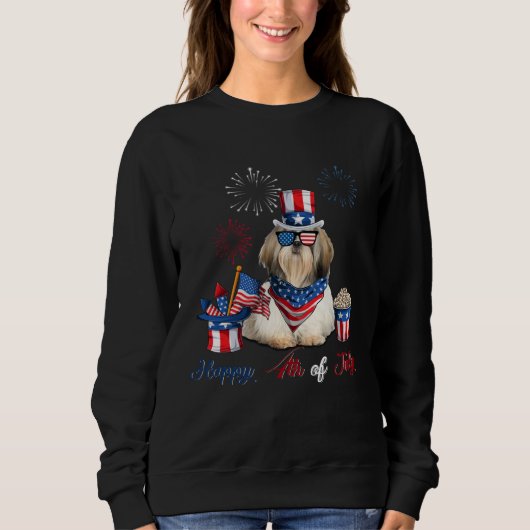 Sweatshirt 4th of July Cute American Flag  Shih Tzu Dog Firew (Devant)