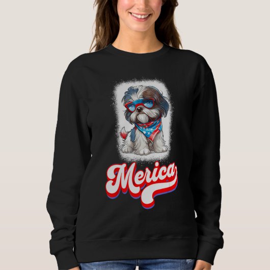Sweatshirt 4th Of July Cute Shih Tzu Puppy Dog (Devant)