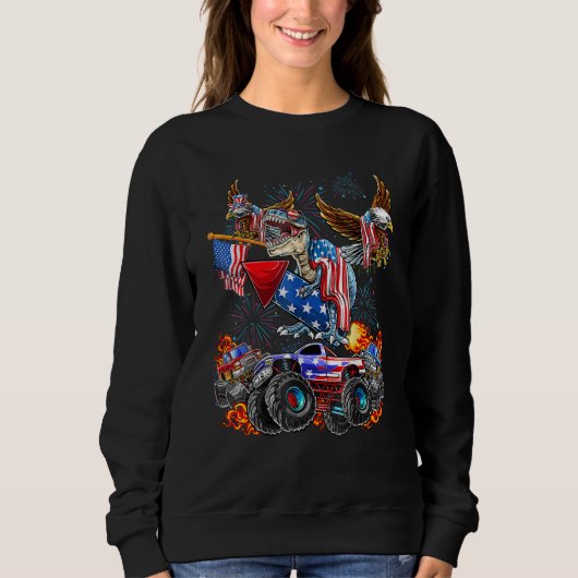 Sweatshirt 4th Of July Dinosaur Monster Truck Bald Eagle Amer (Devant)