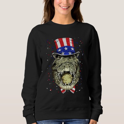 Sweatshirt 4th of July Patriotic Crocodile Wearing USA Flag H (Devant)