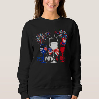 Sweatshirt 4th Of July Red White Blue Wine Glasses Fireworks 