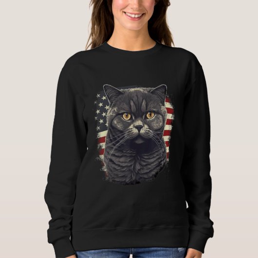 Sweatshirt 4th Of July US Flag British Shorthair Cat 2 (Devant)