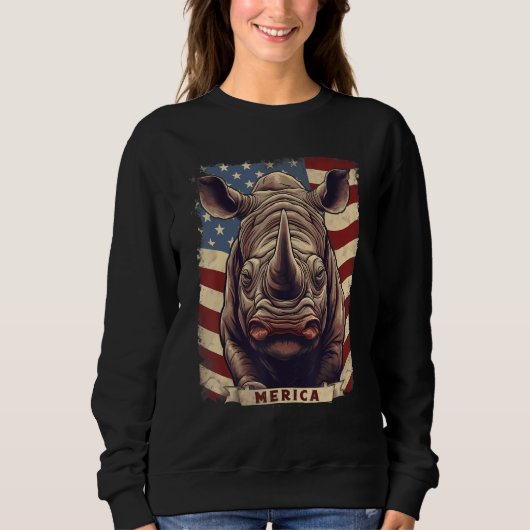 Sweatshirt 4th Of July US Flag Rhino (Devant)