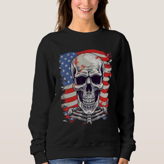 Sweatshirt 4th Of July US Flag Skeleton (Devant)